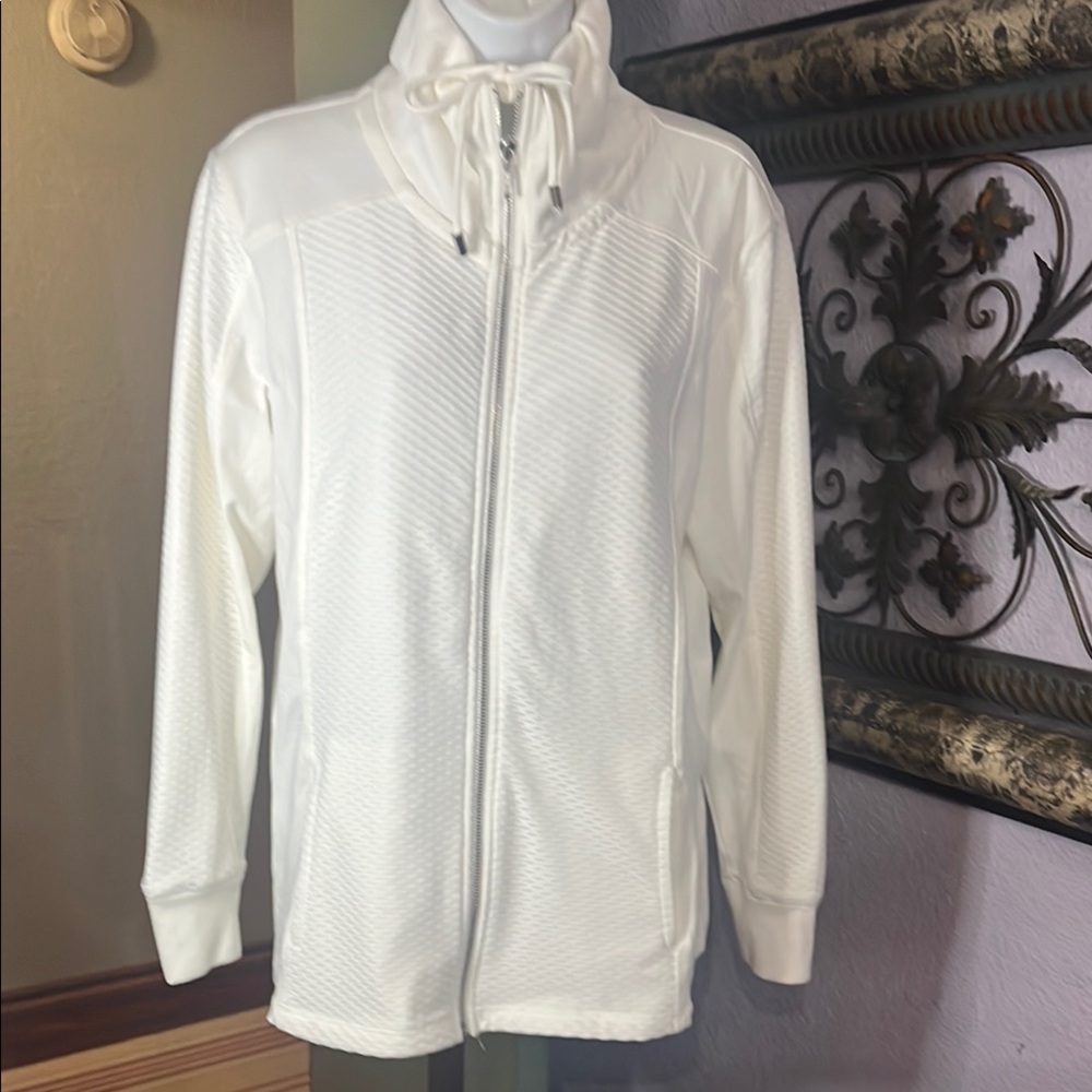 Christopher & Banks White Zip-Up Jacket - statement Collar- pockets Sz PL